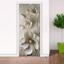 1 Set/2pcs Self-Adhesive Waterproof & Anti-Fouling Door Mural Wall Stickers, Embossed Luxurious Floral Pattern Wall Decals Suitable For Indoor & Outdoor, Bedroom, Kitchen Cabinet Decor Room Decor Home Decor Wall Decor Bathroom Decor Bedroom Decor Room Decoration Stuff Living Room Decor House Decor Home Decor Living Room Wall Paper