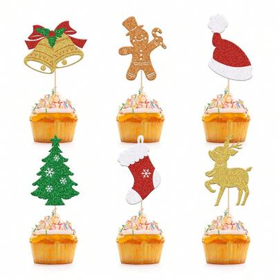 12 Stück Weihnachts-Kuchendekoration, Weihnachtsparty-Dekorationen für Weihnachtsbaum, Schneemann, Rentier Kuchendekoration, Weihnachtsdekoration 2025, Weihnachtsdekoration für Zuhause, Weihnachtsdekoration für die Küche