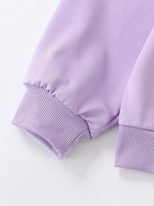 1PC Girl Sweet And Cute Style Cartoon Leopard Cat Print Crew Neck Sweatshirt, Soft And Comfortable, Spring Autumn Daily School Wear - Purple - View 5