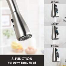 Cooltens - Grifo de cocina sin contacto, con sensor de movimiento y manos libres con rociador desplegable de níquel cepillado, grifo inteligente de acero inoxidable de un solo mango de arco alto - inteligente - Ver 2