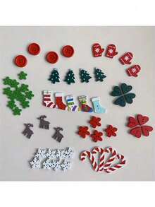 100pcs/50pcs Wooden Decorative Buttons - Mixed Patterns Of Christmas Trees, Snowflakes, And Mittens - Christmas Decor DIY Craft Embellishments For Making Christmas Cards, Scrapbooking, Headpieces, And Gift Decorations (Random Styles) - Multicolor - View 4
