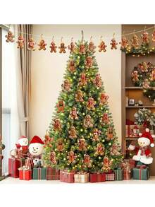 24pcs/12pcs Wooden Gingerbread Man Ornaments, Hanging Pendants For Christmas Tree, Holiday Fireplace Decor, Christmas Tree Topper, New Year Scene Decoration