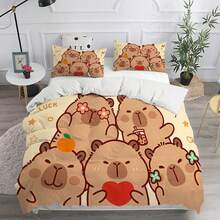 2/3 pièces Ensemble de housse de couette imprimé mignon de capybara, ensemble de housse de couette en polyester doux, housses de couette en microfibre lavables pour la décoration de la chambre, de la chambre d'amis, du dortoir (1 * housse de couette + 1/2 * taie d'oreiller, sans noyau) - Multicolore - Voir 6