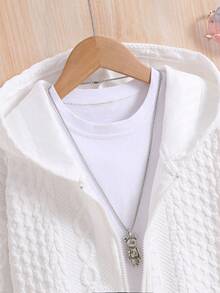 Young Girl Solid Color Letter Embroidered Zip-Up Sweatshirt - White - View 4