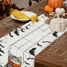 1 bucată de steag de masă cu model de dovleac de Halloween, fabricat din fibră de poliester tricotată de 72 inch, folosit pentru mese de sărbători, decorațiuni de bucătărie acasă, petreceri și cadouri