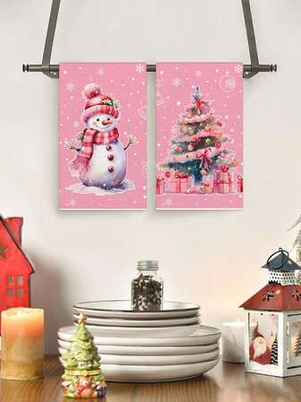 Set de 4 piezas/48 piezas de toallas de cocina de 15.7"X23.6" con tema navideño, serie rosa, con elementos decorativos de Papá Noel y árbol de Navidad, toallas de limpieza con estilo festivo y lindo, set práctico de toallas para ocasiones festivas