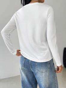 Damska koszulka z długim rękawem i okrągłym dekoltem w jednolitym kolorze, jesienna odzież