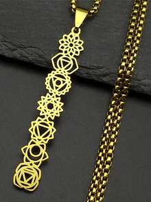 Collar con colgante de flor de loto de 7 chakras de acero inoxidable, joya amuleto de sanación espiritual como regalo para mujeres y niñas - collar - Ver 2