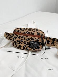 灯芯绒豹纹面料时尚百搭运动休闲男士胸包、简约智能手机袋和零钱包 - 卡其色 - 查看 7