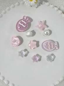 10pcs Cute Resin Pink Fish, Heart, Seashell, Starfish Ocean Elements Shoe Charms, Suitable For Garden Shoes, Sandals, Clogs, Great For Vacation, Gifts