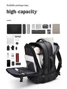 男士旅行背包，功能性笔记本电脑隔层单肩包，女士商务旅行背包，大容量书包，可扩展户外背包 - 深灰色 - 查看 4