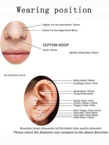 1pc Elegant 18K Gold Plated Stainless Steel Zirconia Inlaid Nose Ring, Hinged Closure Cartilage Spiral Earring Lip Ring, Body Piercing Jewelry, Inner Diameter Options: 6mm/8mm/10mm/12mm, Diameter: 16G/1.2mm/18G/1.0mm