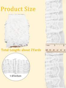 2/5/10Yards Double-Layer Pleated Chiffon Lace Trim 5cm Wide 2-Layer Gathered Ruffle Trim Edging Tulle Trimmings Fabric Ribbon Jacquard Lace For DIY Sewing Crafts Pillowcase Embellishments
