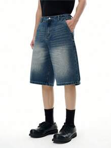 INFLATION Herren gewaschene schräge Tasche Lässig Jeans Shorts