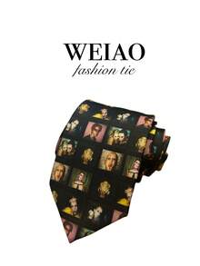 1pc Unisex Cyberpunk Subculture Portrait Graphic Necktie, Fashionable & Stylish - Multicolor - View 1