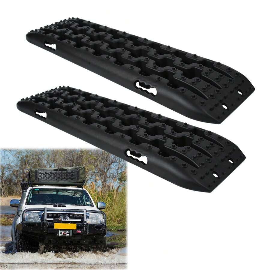 Heavy Duty Traction Aid Recovery Boards – 2 Sand Mats With 10T Load Capacity For Mud, Snow & Sand – Off-Road Vehicle Traction Mats Including Storage Bag & Installation Tool For Cars, Trucks, Motorhomes - Black - View 1