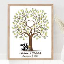 个性化婚礼宾客签名册，印有新人剪影和双人自行车图案，可定制指纹签名册和指纹树（可打印） - 彩色 - 查看 13