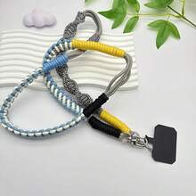 带花边绳的长挂绳手机带、可调节斜挎电话线、手工编织防丢失手机带、通用女士手机链、带系绳的手机腕带、尼龙手机腕带 - 彩色 - 查看 16