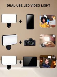 Lumière de selfie portable, éclairage pour vidéoconférence avec pince pour caméra de téléphone, lumière LED amovible pour vidéoconférence, 3 modes d'éclairage, rechargeable, portable, convient aux ordinateurs portables/téléphones/tablettes/appels Zoom/maquillage. Convient aux selfies et à la diffusion en direct, lumière portable