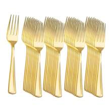 100/50/25pcs Gold Cake/Salad Knife/Spoon/Fork, Reusable And Washable, Suitable For Halloween, Christmas, Parties, Outdoor Events, Family Gatherings, Weddings, Festivals, Cake And Salad Utensil Set
