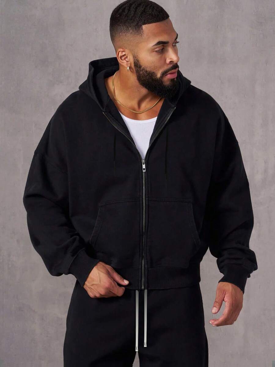 Men's Casual Sports Sweatshirt - Solid Color, Long Sleeve, Knit Fabric, H-Fit, For Hiking & Outdoor Activities, Polyester, Round Neck, Athletic Style Top For Fall/Winter Season Black Spring