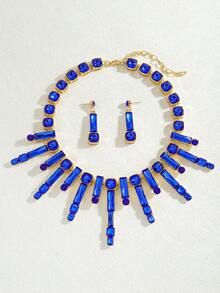 3 件优雅奢华彩色水晶项链吊坠耳环套装，闪亮钻石颈链项链项圈耳环套装，项链吊坠项链耳环，适合女性水晶派对、宴会、晚宴、时尚百搭