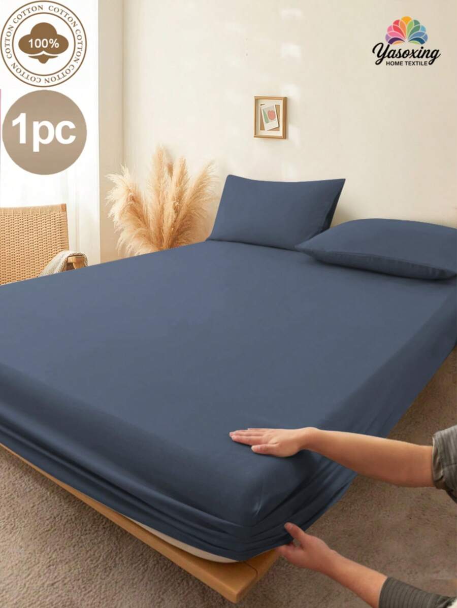 1件装100%纯棉深蓝灰色床笠，深口袋设计，纯色柔软透气，四季皆宜，可作床垫保护套、床垫罩、床单，柔软透气，适用于各种尺寸的床——单人床、双人床、特大号床、大号床。深口袋设计，最大口袋深度可达11.8英寸。也可作床罩、学生宿舍床单使用。