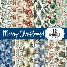 12-Sheet Merry Christmas Scrapbooking Base Paper Set​​ – Featuring Snowman, Leaf, And Snowflake Designs, This Christmas-Themed Craft Paper Serves As A Versatile Background For Journal Collages, DIY Gift Wrapping, And Holiday-Themed Projects.