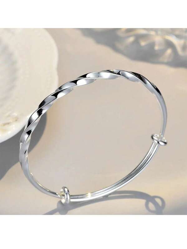 1 szt. Regulowana, miedziowana, skręcona, gładka bransoletka z srebra, prosta i modna, prezent dla przyjaciół, na Walentynki