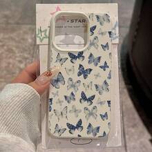 1个TPU材质蓝色优雅蝴蝶全屏图案手机壳，兼容/其他手机 - 白色 - 查看 3