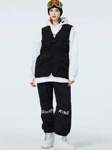 一件装女士滑雪服，滑雪/滑冰背心，男女通用，纯色，户外服装，防风，防水，轻便，保暖，透气，舒适，耐用，适合运动（不含配件） - 黑色 - 查看 8