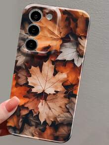 1pc Autumn Maple Leaf Patchwork Pattern Perforated Glossy Film Phone Hard Case, Compatible With IPhone 11/12/13/14/15/16 Pro Max Waterproof Shockproof Anti-Fall Scratch Resistant - Multicolor - View 5