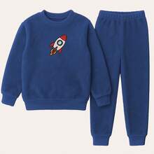 Children's Winter Set In Plush Ultra Soft Coat + Pants Various Fun Themes - 藍色 - 查看 1