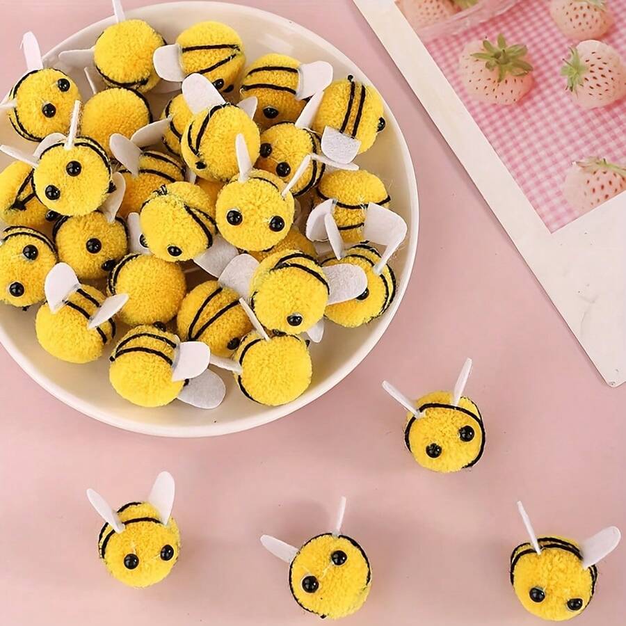 20 piezas Mini Abejas de Fieltro, Pompones de Artesanía de Animales de Poliéster para Ropa DIY, Sombreros, Scrapbooking, Joyería, Decoraciones de Fiesta - No se Requiere Energía - Multicolor - Ver 1