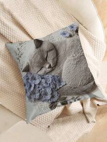 1 件可爱灰色睡猫印花枕套，适用于办公室、家庭、卧室、客厅、靠垫套、房间装饰 - 卧室装饰 - 节日装饰 - 派对装饰 - 多种尺寸（不含枕芯） - 无刺绣 - 灰色 - 查看 5