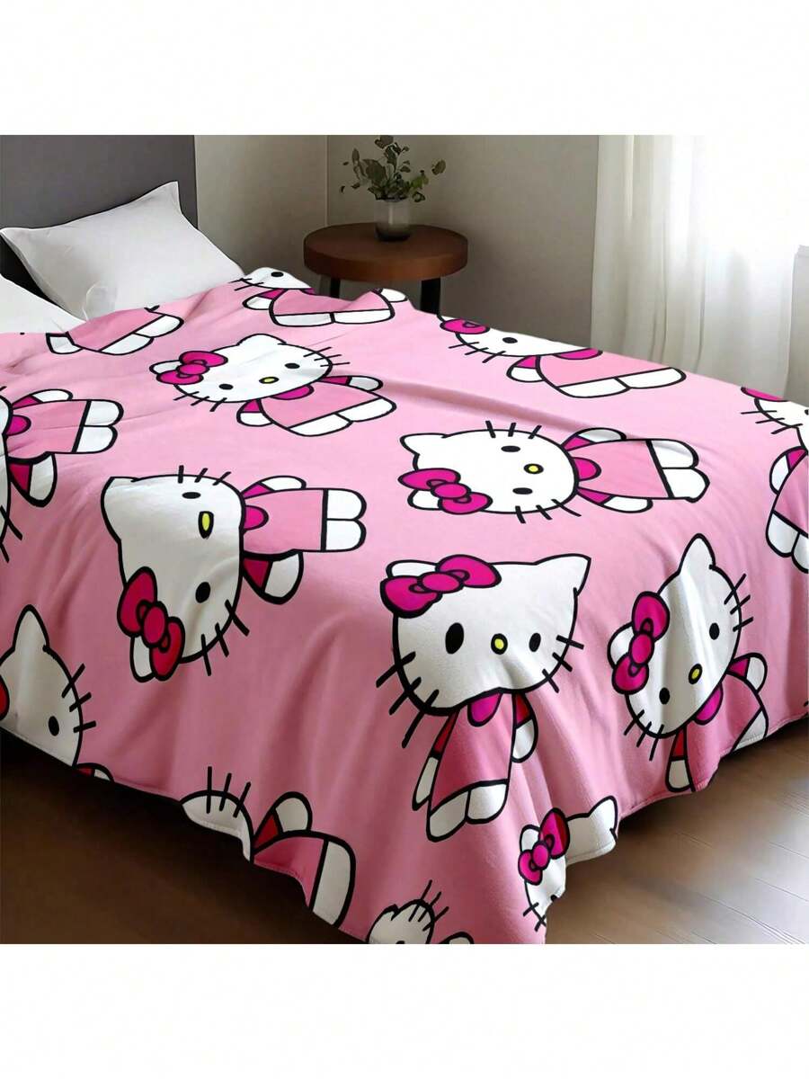 Sanrio Hello Kitty Decke, Hello Kitty Decke für Bett, rosa Hello Kitty Decke, Kuromi Überwürfe für Sofa, kann als Raumdekoration, für Camping verwendet werden, Hello Kitty Artikel. Der weiche und flauschige Flanellbezug wird Sie angenehm und gemütlich warm halten