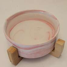 Ceramic Cat Dog Bowl Dish With Wood Stand No Spill Pet Food Water Feeder Cats Small Dogs