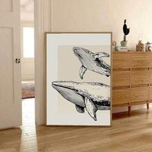 1/2pcs Frameless Vintage Whale Mother & Baby Print, Beige Coastal Wall Art With Canvas Texture, Inspirational Ocean Quote Poster For Beach House & Nursery Decoration
