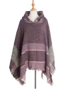 Women's Hooded Fishbone Pattern Poncho Cloak, Suitable For Spring, Autumn And Winter - Hooded Cape Pullover - View 11