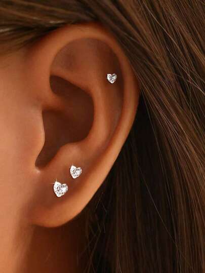 1 par de pendientes de botón de plata de ley 925 con circonita en forma de corazón, pendientes de perforación de oreja únicos y minimalistas con forma de corazón, regalo elegante de alta gama