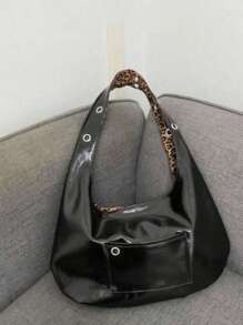 Cheetah Print Handbag, Large Capacity Student Shoulder Bag, Can Be Worn Double-Sided Under The Arm, Suitable For College Students - Black - View 3