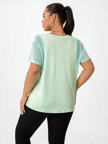 Plus Size Sporty Casual Yoga Patchwork Short Sleeve T-Shirt Summer Sports - Green - View 7