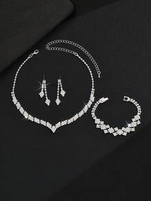 4pcs/Set Korean Style Bridal Jewelry Necklace, Earrings, Bracelet Wedding Accessories For Bride