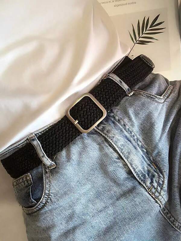 1pc Women Square Buckle Woven Belt Summer, School Fall, Autumn, Halloween