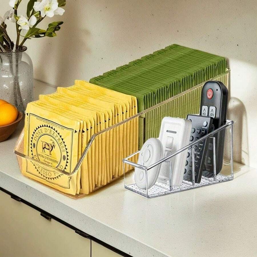 1pc Transparent Grid Desk Organizer Box, Multi-Functional Coffee Table Storage Box, Back To School Essential - Multicolor - View 1