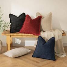 1 件装饰性波西米亚农舍抱枕套，柔软舒适的沙发靠垫套，带流苏雪尼尔饰边 - 藍色 - 查看 6