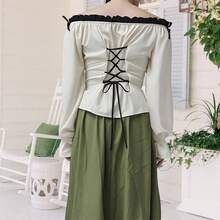 Women's Renaissance Costumes Medieval Style Front Strap Long Sleeve Off The Shoulder Pirate Tops - White - View 2