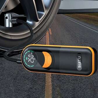 Tire Inflator Portable Air Compressor - Car Accessories. 150 Psi Rechargeable Handheld Tire Pump. Car Air Pump, 7.4V 2000mah Lithium Ion Battery. With LED Light And Digital Display. Suitable For Car/Motorbike/Bicycle/Trolley/Car Accessories. Gift.