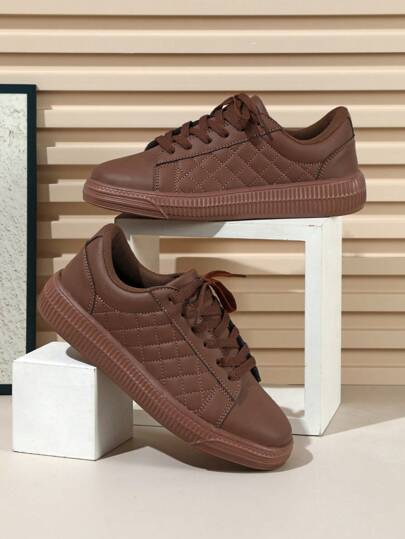 Women's Casual Outdoor Shoes (Brown) Korean Fashion Thick Sole Skateboard Shoes Couple Style Flat Casual Soft Bottom Outdoor Couple Style FD77631320