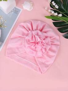 8 colores disponibles Sombrero para niños, tela sólida suave y cálida de punto elástico hecho a mano, sombrero de bebé con flor plisada de degradado giratorio. Suministros para recién nacidos, artículo decorativo lindo, conjunto esencial de sombrero cálido de otoño/invierno para niños